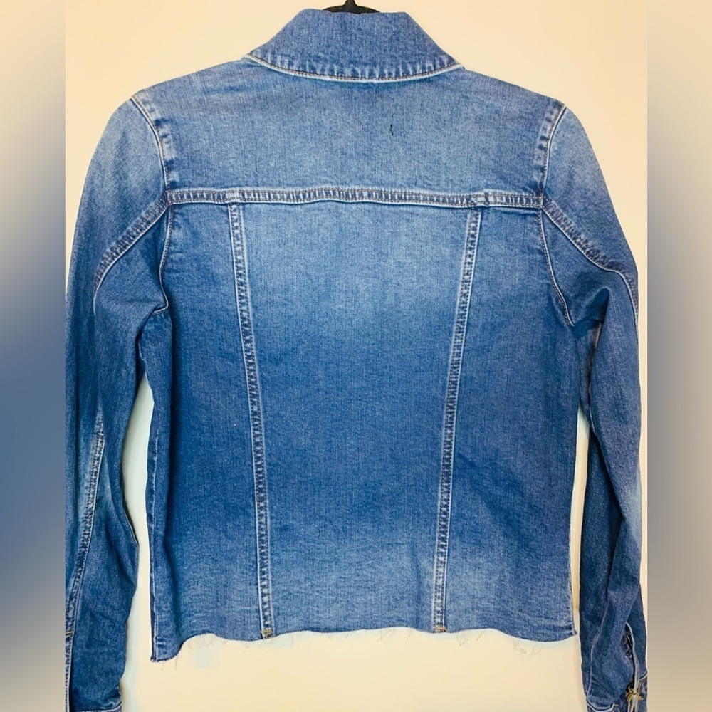 Kut From the Kloth Brene Raw Hem Women’s Stretch Blue Denim Jacket SZ XS! - Picture 3 of 10